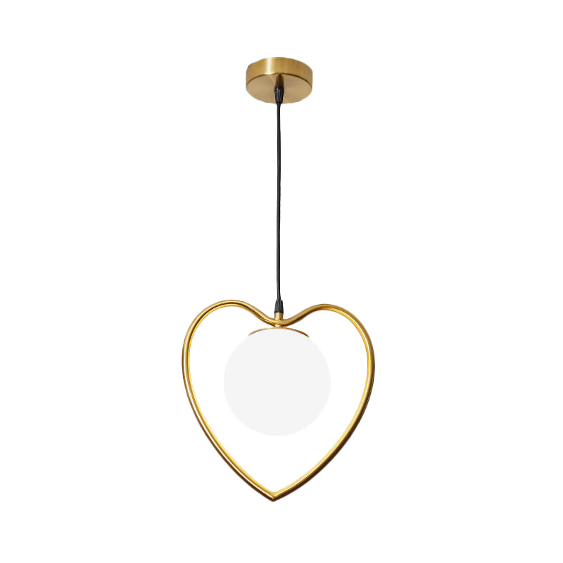 Bear/Loving Heart Frame Pendulum Light In Modern Metallic Brass - Single Head Parlor Hanging Lamp
