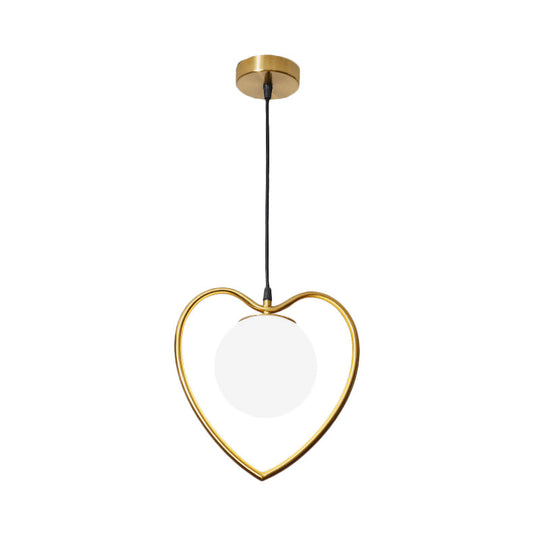 Bear/Loving Heart Frame Pendulum Light In Modern Metallic Brass - Single Head Parlor Hanging Lamp