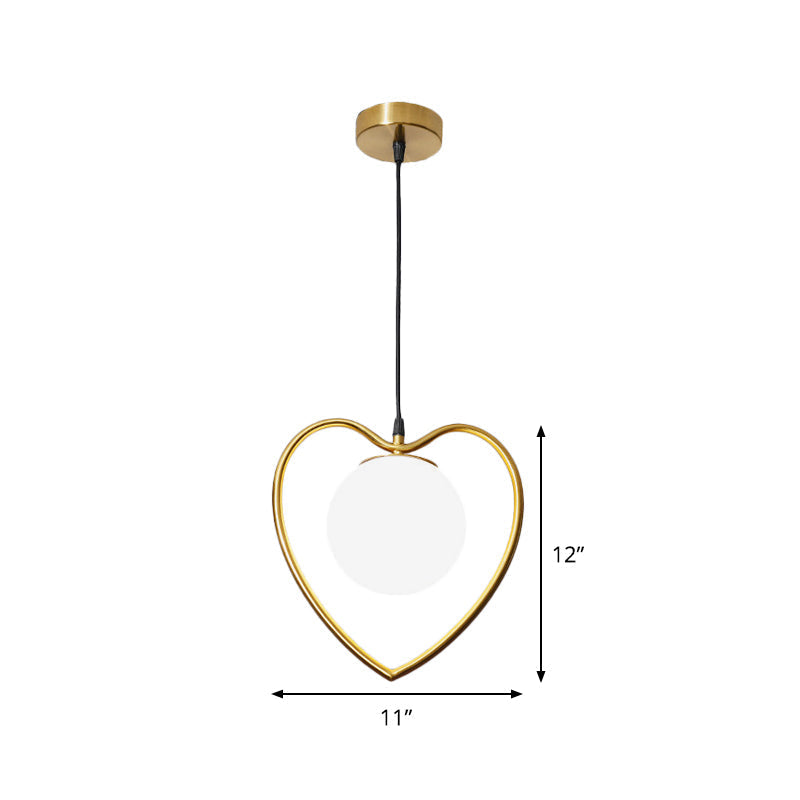 Bear/Loving Heart Frame Pendulum Light In Modern Metallic Brass - Single Head Parlor Hanging Lamp