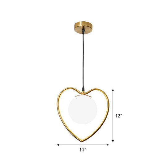 Bear/Loving Heart Frame Pendulum Light In Modern Metallic Brass - Single Head Parlor Hanging Lamp