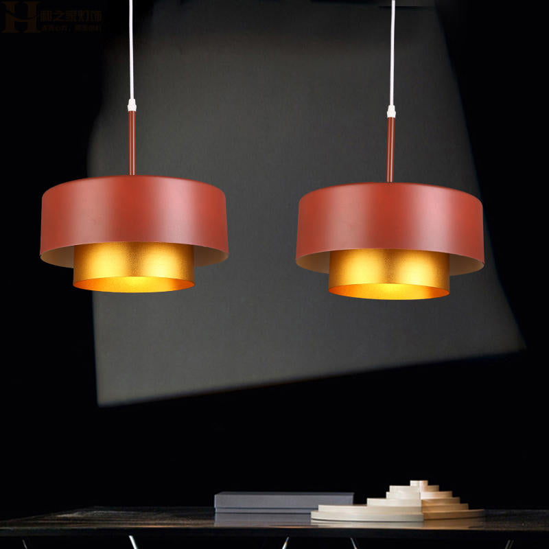 Modern Tiered Metal Drum Pendant Light with Acrylic Diffuser: Black/Brown for Dining Room