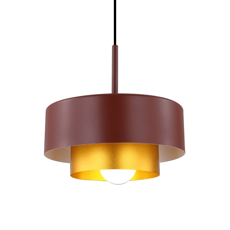 Modern Tiered Metal Drum Pendant Light with Acrylic Diffuser: Black/Brown for Dining Room