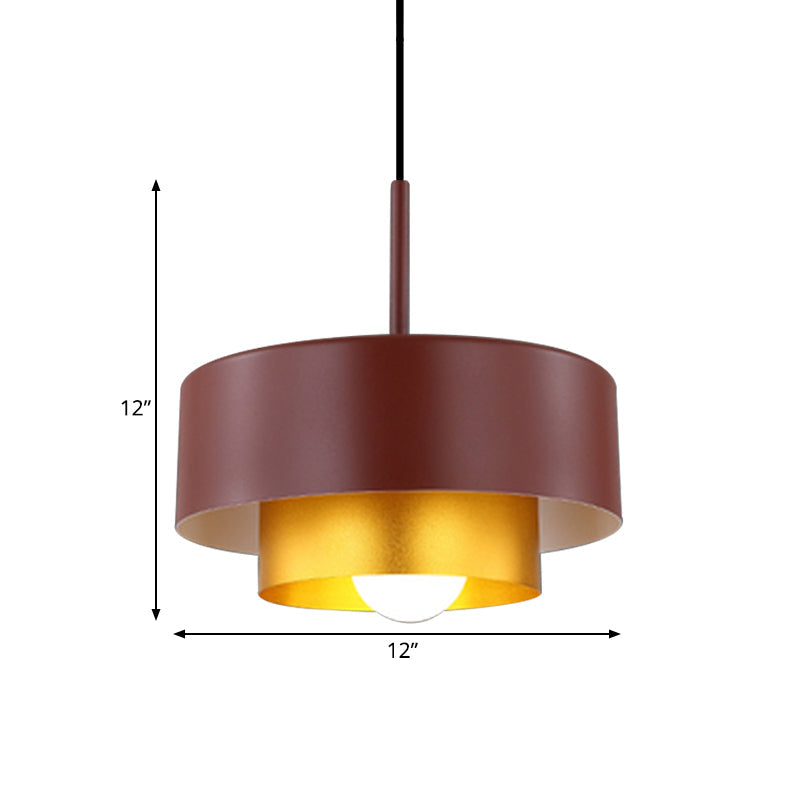 Modern Tiered Metal Drum Pendant Light with Acrylic Diffuser: Black/Brown for Dining Room
