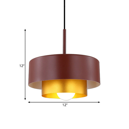 Modern Tiered Metal Drum Pendant Light with Acrylic Diffuser: Black/Brown for Dining Room