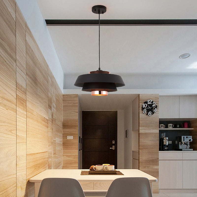 Plafonnier contemporain en métal à 3 niveaux avec 1 ampoule pour salle à manger - Noir/blanc