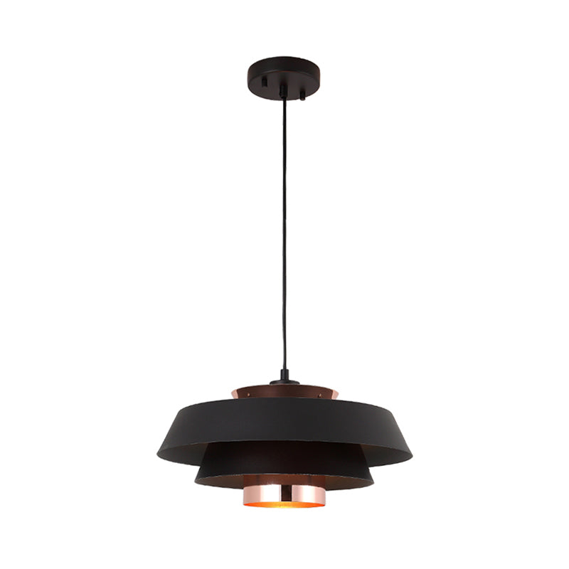 Contemporary 3-Tiered Suspension Pendant - Metal 1 Bulb Ceiling Light For Dining Room In Black/White