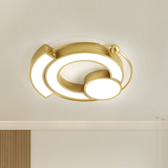 Luminaire de chambre à coucher à LED moderne encastrable doré, avec design en métal creux et éclairage blanc/jaune