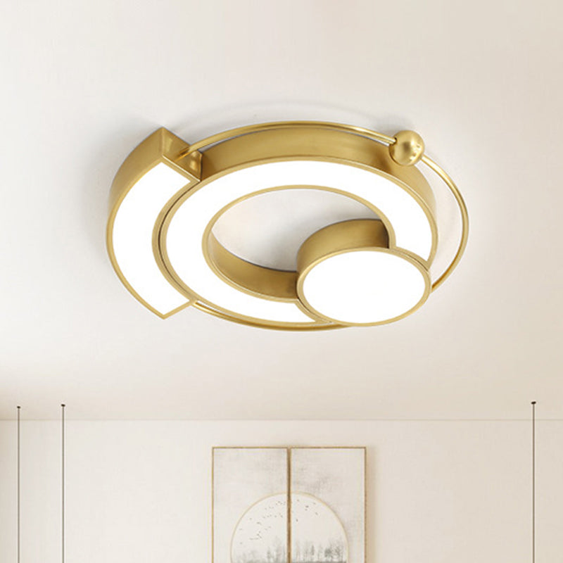 Luminaire de chambre à coucher à LED moderne encastrable doré, avec design en métal creux et éclairage blanc/jaune