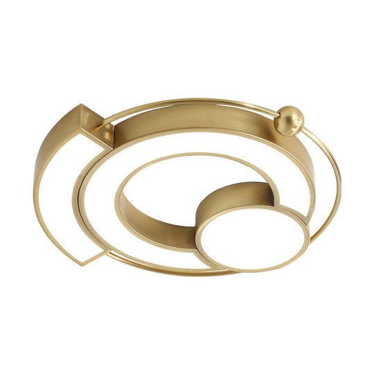 Luminaire de chambre à coucher à LED moderne encastrable doré, avec design en métal creux et éclairage blanc/jaune