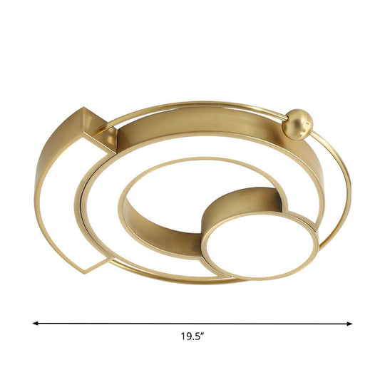 Luminaire de chambre à coucher à LED moderne encastrable doré, avec design en métal creux et éclairage blanc/jaune