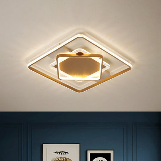 Modern LED Gold Ceiling Light - Metallic Geometric Flush Mount Fixture in Warm/White Light