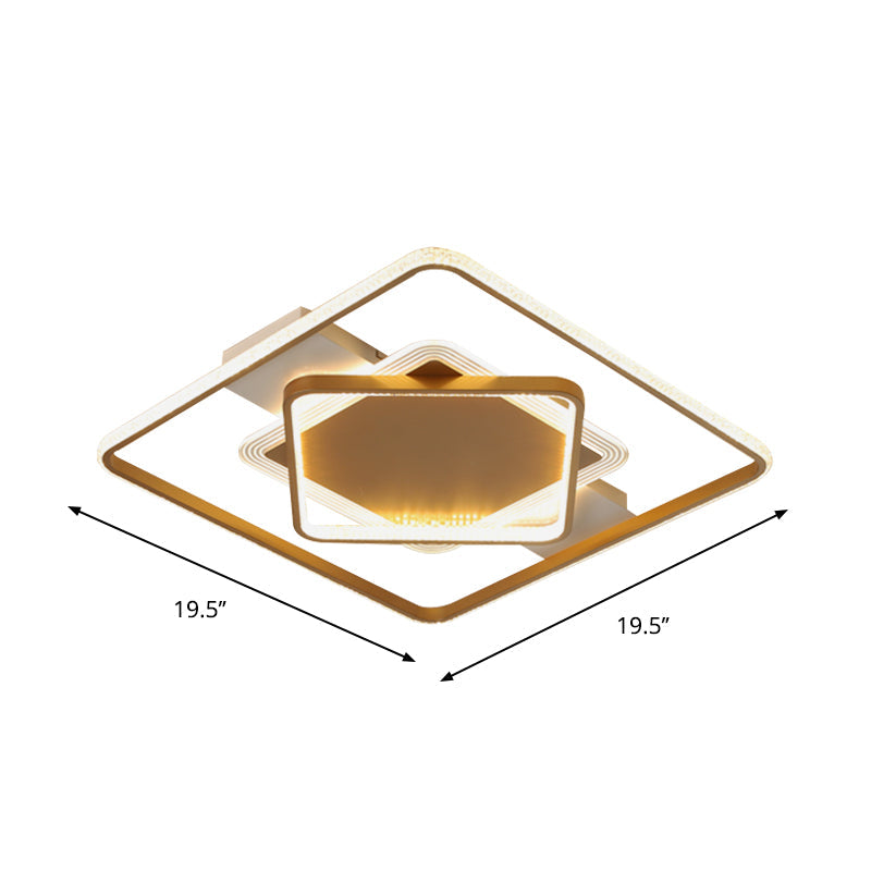 Modern LED Gold Ceiling Light - Metallic Geometric Flush Mount Fixture in Warm/White Light