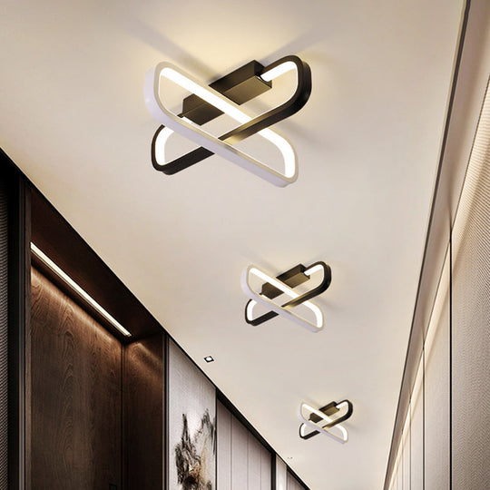 Modern Dual Oblong Flush Mount LED Ceiling Light in Black, Warm/White Light