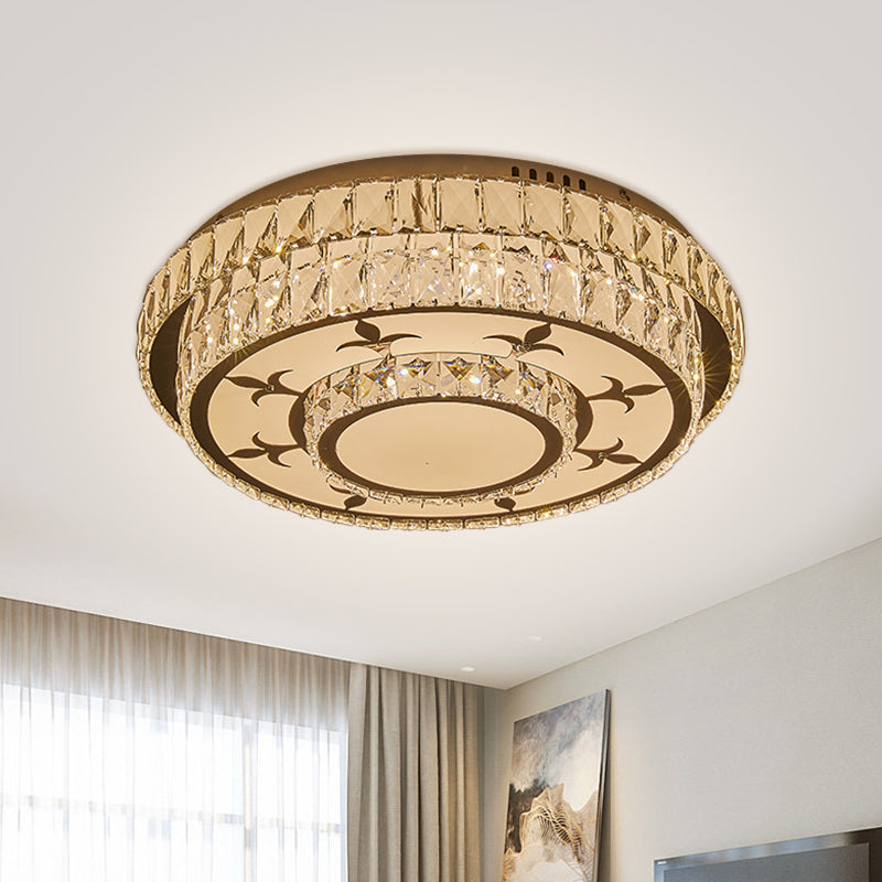 Modernist Chrome LED Ceiling Lamp with Beveled Crystal for Sleeping Room