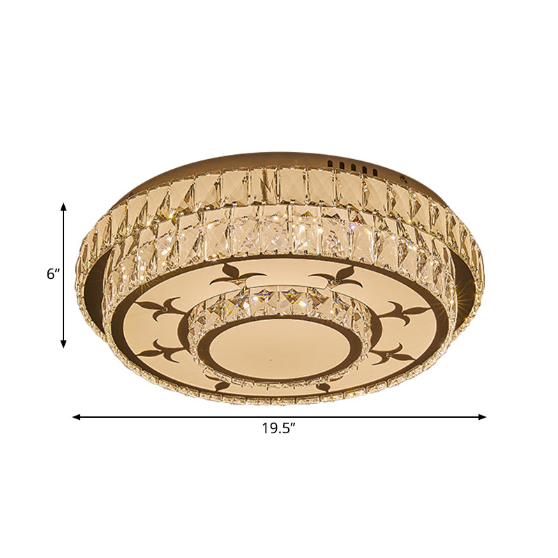 Modernist Chrome Led Ceiling Lamp With Beveled Crystal For Sleeping Room