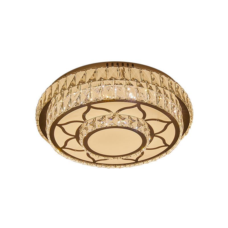 Modernist Chrome Led Ceiling Lamp With Beveled Crystal For Sleeping Room