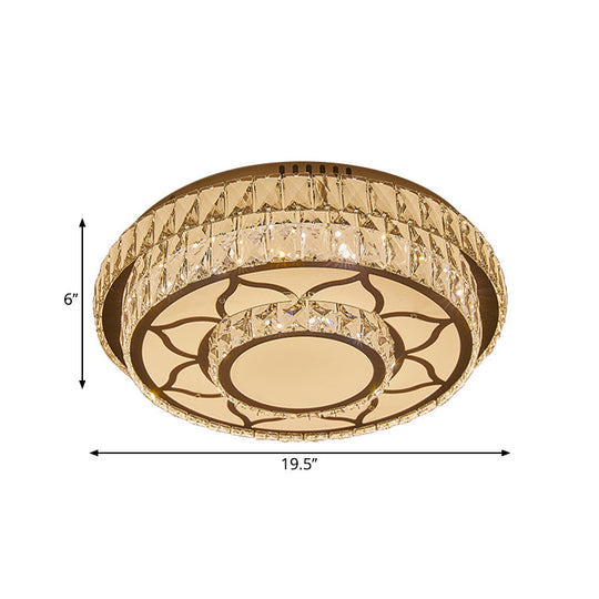 Modernist Chrome Led Ceiling Lamp With Beveled Crystal For Sleeping Room