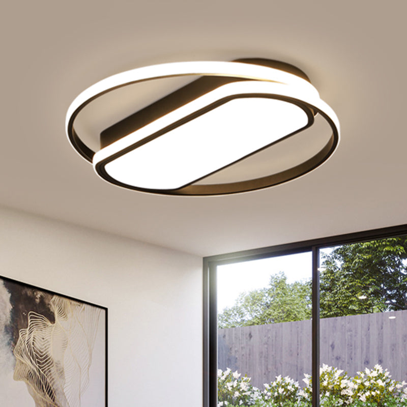 Contemporary LED Acrylic Flush Mount Lighting, Black, Ring and Rectangle Design, 16.5"/20.5"/24.5" Width