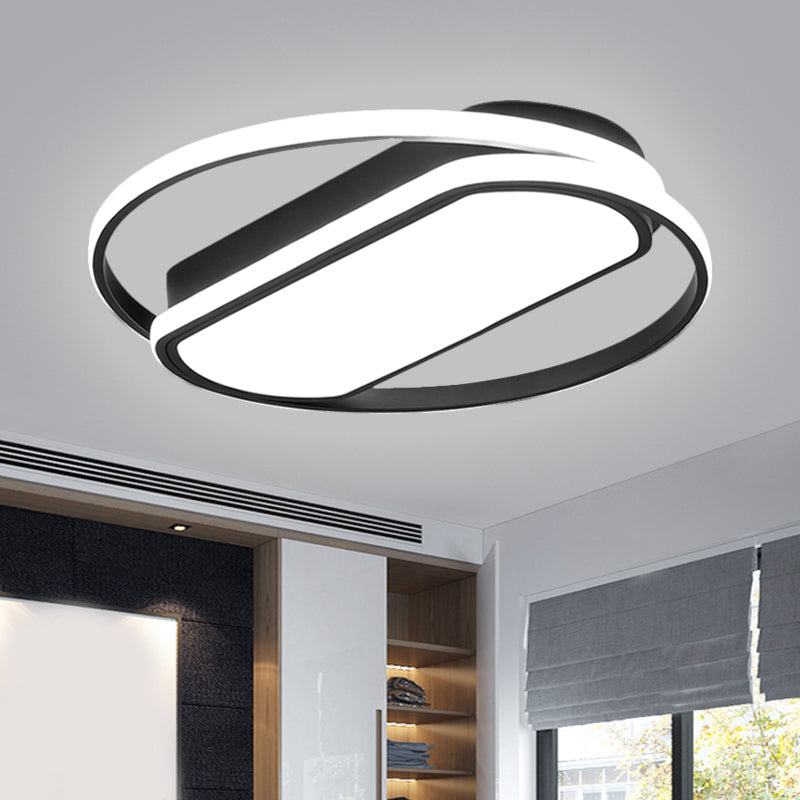 Contemporary LED Acrylic Flush Mount Lighting, Black, Ring and Rectangle Design, 16.5"/20.5"/24.5" Width