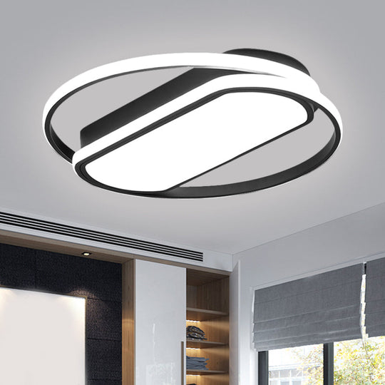 Contemporary Led Acrylic Flush Mount Lighting Black Ring And Rectangle Design 16.5/20.5/24.5 Width