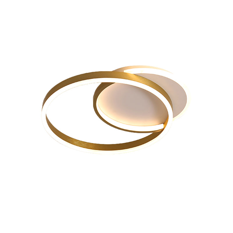 Modern Gold/Coffee Double Hoop Flush Ceiling Light - LED Metallic Flush Mount Fixture (16"/19" Width) for Bedroom - Warm/White Light