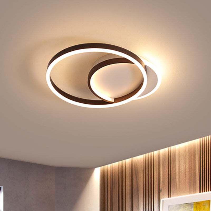 Modern Gold/Coffee Double Hoop Flush Ceiling Light - Led Metallic Mount Fixture (16/19 Width) For