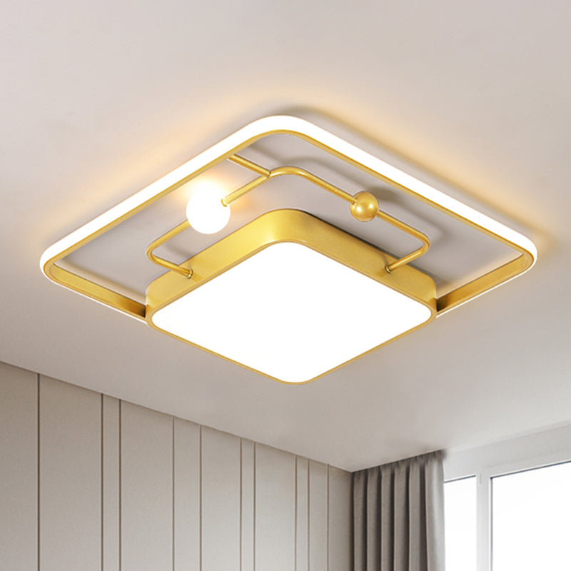 Modern Iron Black/Gold LED Ceiling Light Fixture in Warm/White - Square Flush Mount, 16.5"/20.5" Width