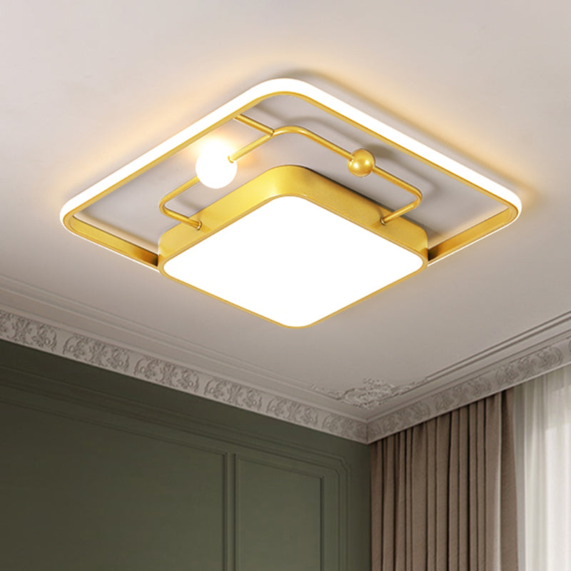 Modern Iron Black/Gold LED Ceiling Light Fixture in Warm/White - Square Flush Mount, 16.5"/20.5" Width