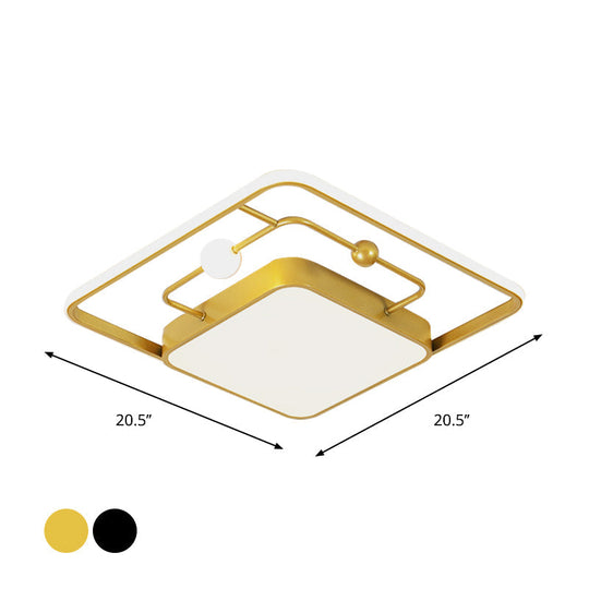 Modern Iron Black/Gold LED Ceiling Light Fixture in Warm/White - Square Flush Mount, 16.5"/20.5" Width