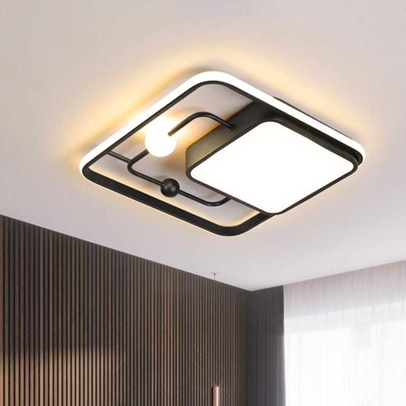 Modern Iron Black/Gold LED Ceiling Light Fixture in Warm/White - Square Flush Mount, 16.5"/20.5" Width
