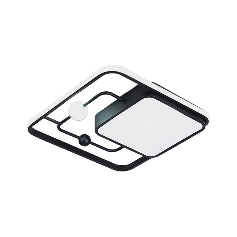 Modern Iron Black/Gold LED Ceiling Light Fixture in Warm/White - Square Flush Mount, 16.5"/20.5" Width