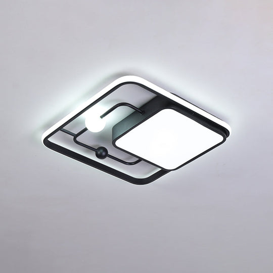 Modern Iron Black/Gold LED Ceiling Light Fixture in Warm/White - Square Flush Mount, 16.5"/20.5" Width