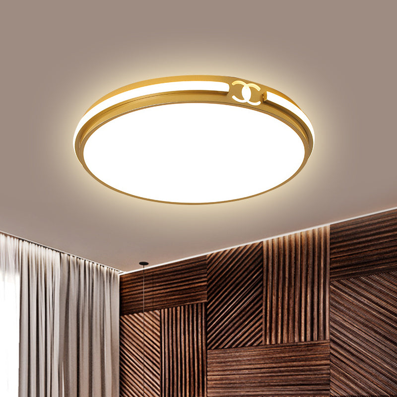 Plafonnier encastré rond moderne pour chambre à coucher - Luminaire LED noir/doré en blanc chaud/blanc, 16,5"/20,5" de large