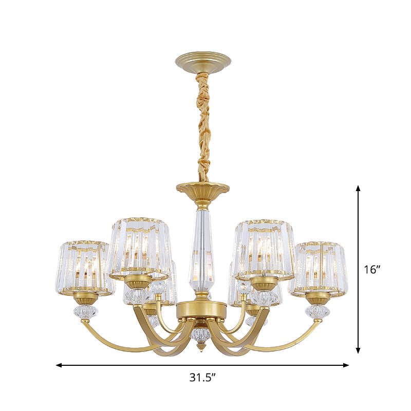 Modern Gold Crystal Block Chandelier - Barrel Design with 3/6 Lights - Dining Room Lighting