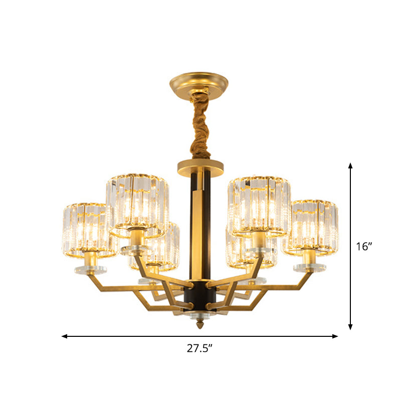 Gold Modernist Chandelier With Hand-Cut Crystal Cylindrical Pendant Lights - 3/6 For Bedrooms