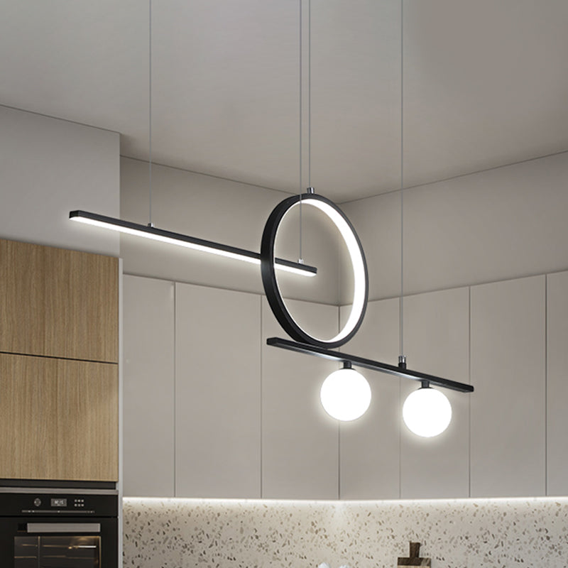 Nordic Metal Led Island Lighting Pendant With Frosted Glass - Black/White/Gold Finish For Dining