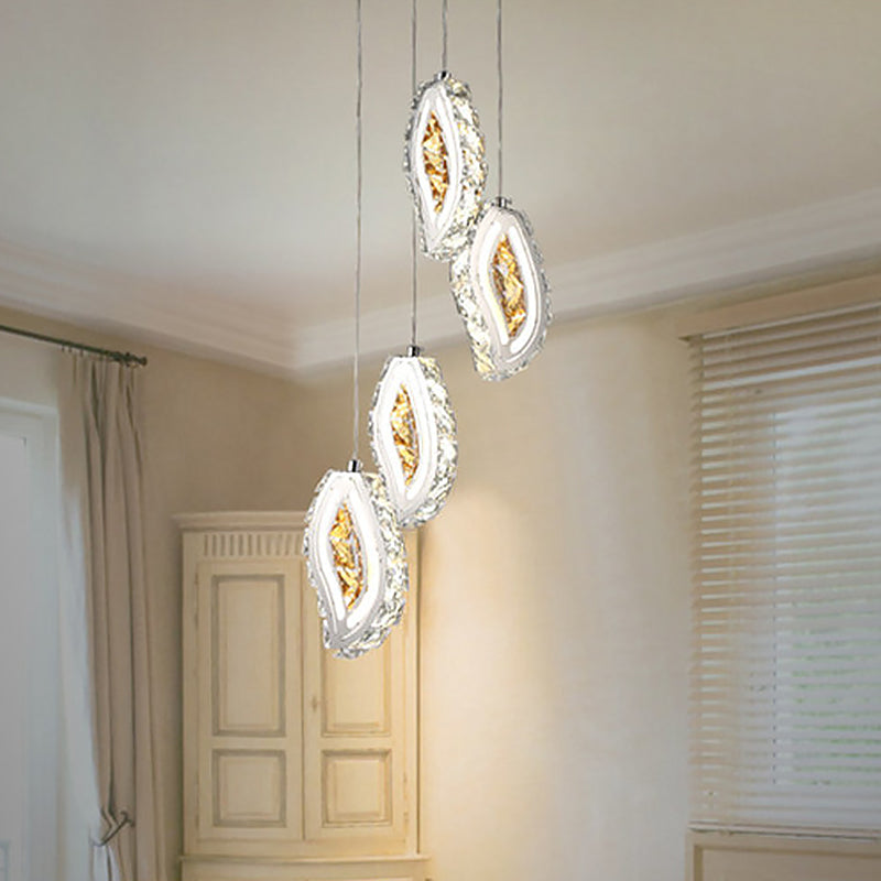 Plafonnier LED à facettes en cristal de style simple - Suspension argentée multiple pour salle à manger