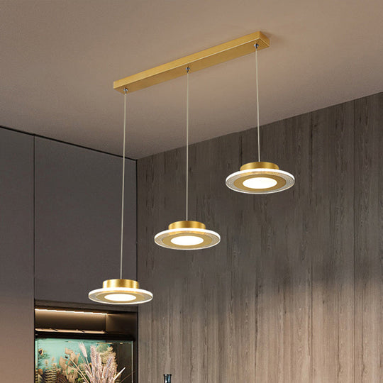 Lustre LED contemporain doré - Luminaire suspendu rond en acrylique de couleur chaude/blanche