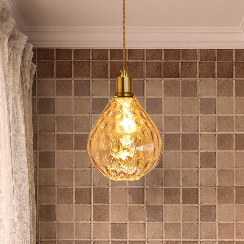 Modern Teardrop Pendant Light with Lattice Glass - Amber/Smoky - 1 Bulb Hanging Fixture