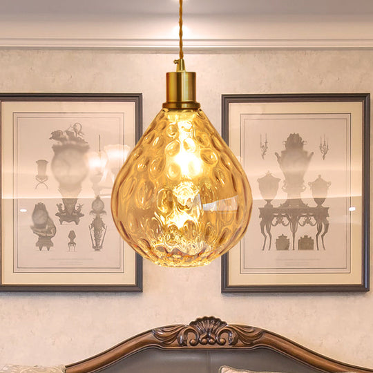Modern Teardrop Pendant Light with Lattice Glass - Amber/Smoky - 1 Bulb Hanging Fixture