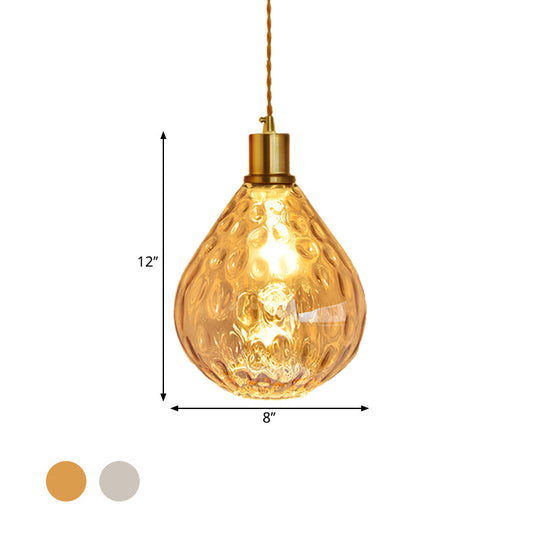 Modern Teardrop Pendant Light with Lattice Glass - Amber/Smoky - 1 Bulb Hanging Fixture