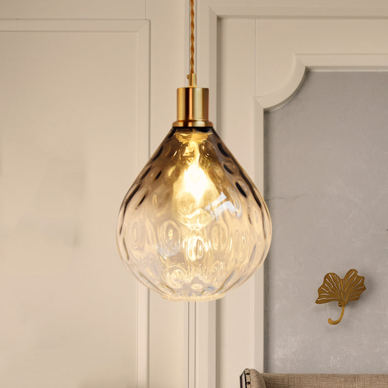 Modernist Lattice Glass Teardrop Pendant Light With Amber/Smoky Bulb Hangs Elegantly Smoke Gray