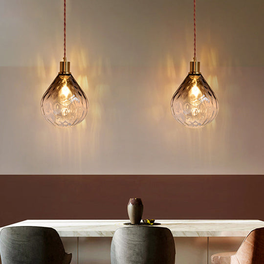 Modern Teardrop Pendant Light with Lattice Glass - Amber/Smoky - 1 Bulb Hanging Fixture