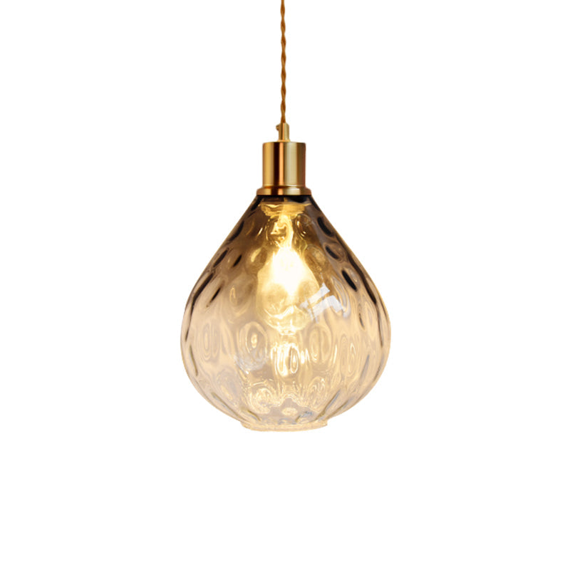Modern Teardrop Pendant Light with Lattice Glass - Amber/Smoky - 1 Bulb Hanging Fixture