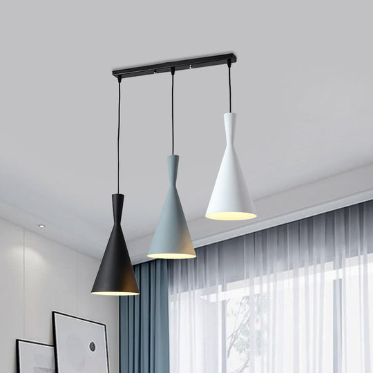 Contemporary Flared Metallic Pendant Light With 3-Head Black Hanging Lamp Kit And Canopy