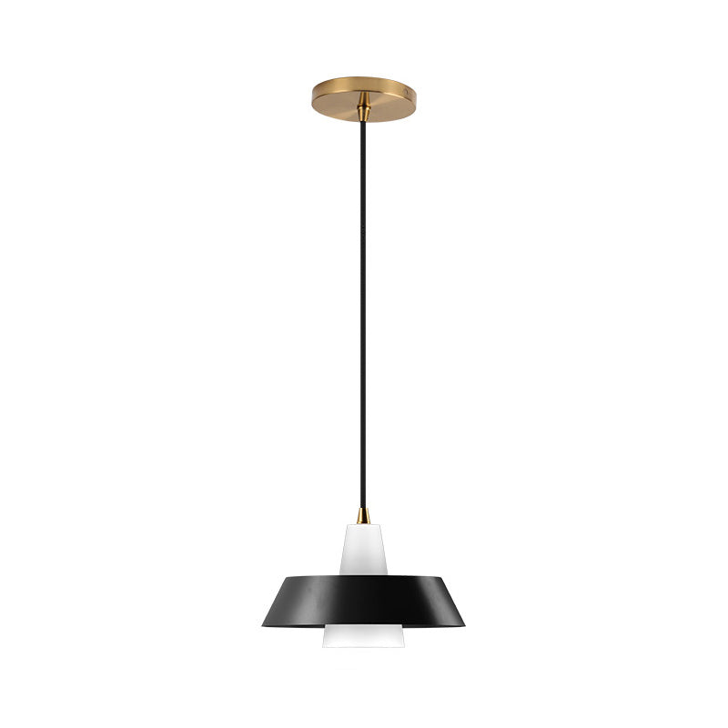 Minimalist Metallic Pendant Lamp With Black/White/Green Cap For Bedroom Lighting
