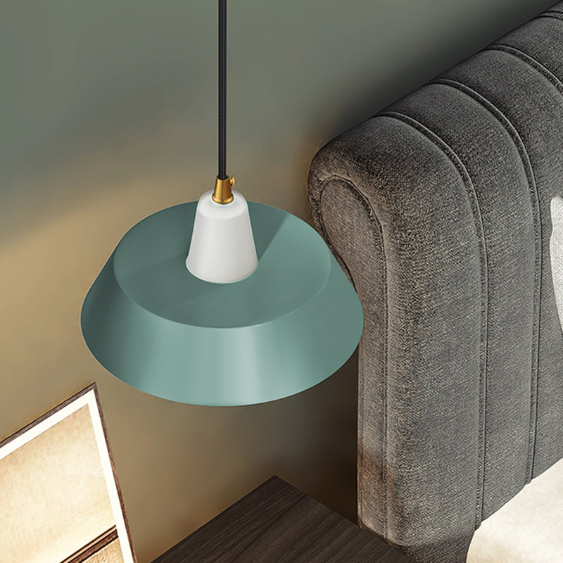 Minimalist Metallic Pendant Lamp: Black/White/Green Capped Hanging Lighting for Bedroom