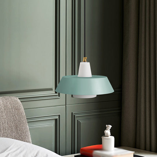 Minimalist Metallic Pendant Lamp With Black/White/Green Cap For Bedroom Lighting