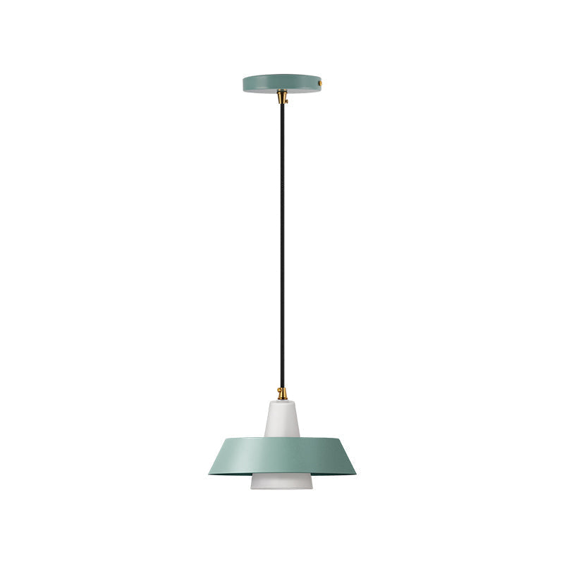 Minimalist Metallic Pendant Lamp: Black/White/Green Capped Hanging Lighting for Bedroom