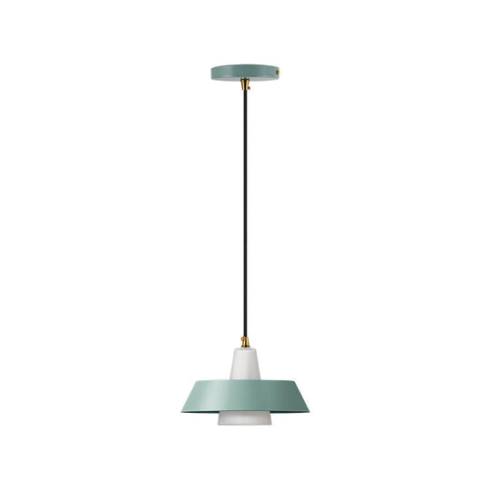 Minimalist Metallic Pendant Lamp: Black/White/Green Capped Hanging Lighting for Bedroom